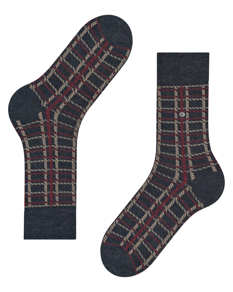 Burlington Grid heren sokken navy melange