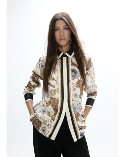 Lola Casademunt Leopard and border printed shirt ecru/multicolor