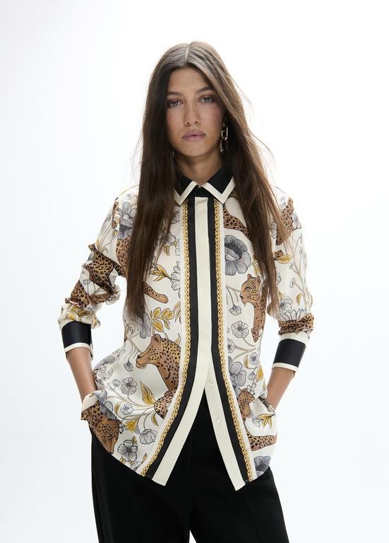 Lola Casademunt Leopard and border printed shirt ecru/multicolor