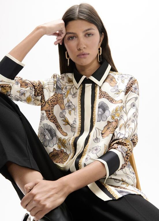 Lola Casademunt Leopard and border printed shirt ecru/multicolor