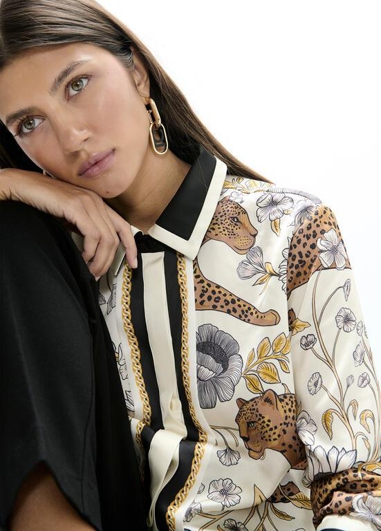 Lola Casademunt Leopard and border printed shirt ecru/multicolor