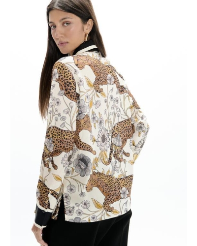 Lola Casademunt Leopard and border printed shirt ecru/multicolor