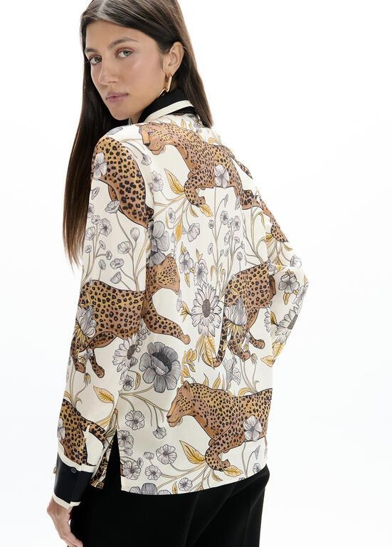 Lola Casademunt Leopard and border printed shirt ecru/multicolor