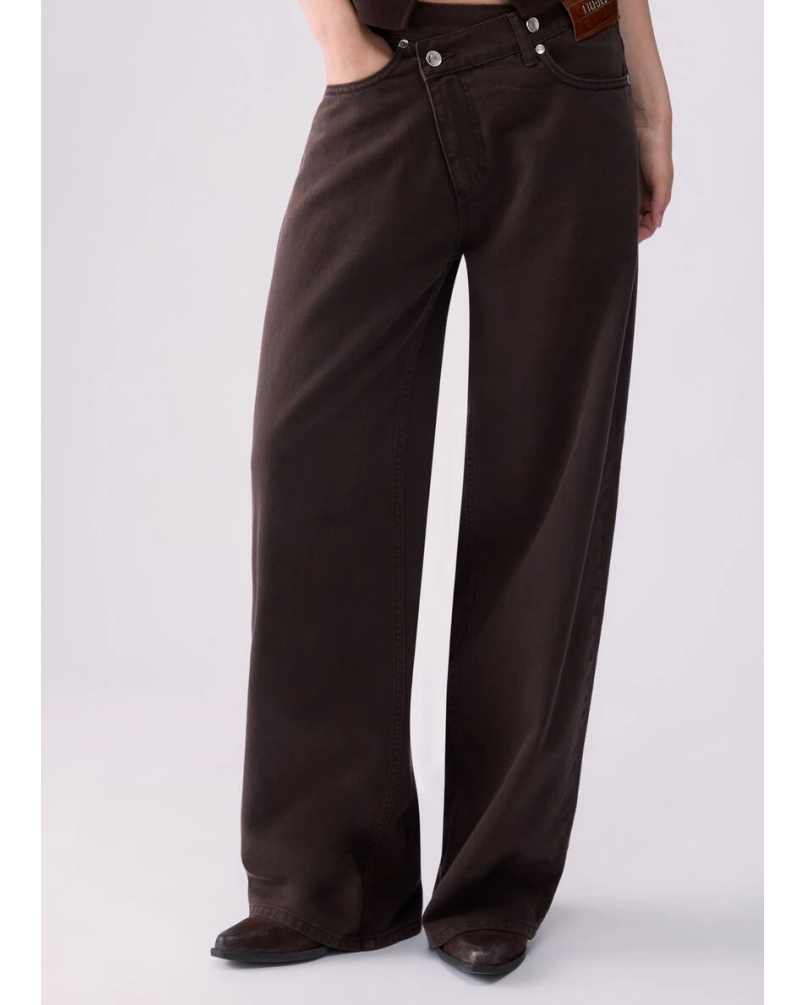 Liu Jo Straight trousers with asymmetrical waistband dark brown