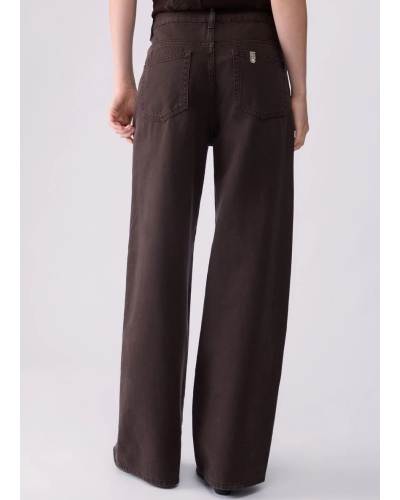 Liu Jo Straight trousers with asymmetrical waistband dark brown