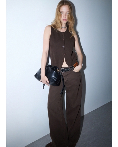 Liu Jo Straight trousers with asymmetrical waistband dark brown