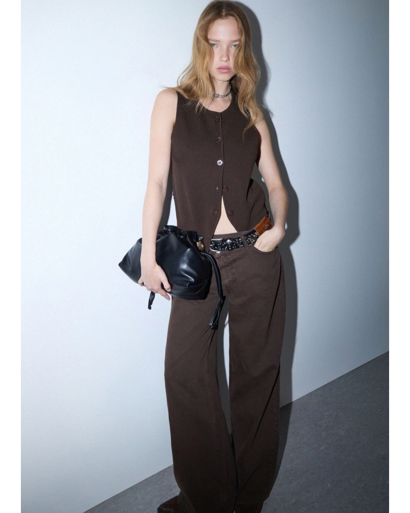 Liu Jo Straight trousers with asymmetrical waistband dark brown