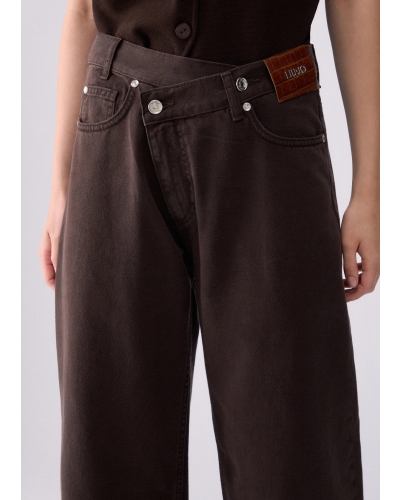 Liu Jo Straight trousers with asymmetrical waistband dark brown