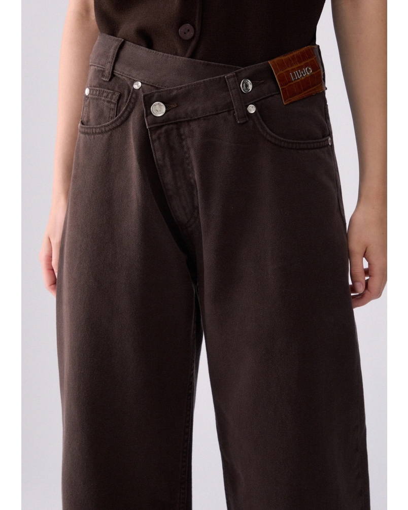 Liu Jo Straight trousers with asymmetrical waistband dark brown