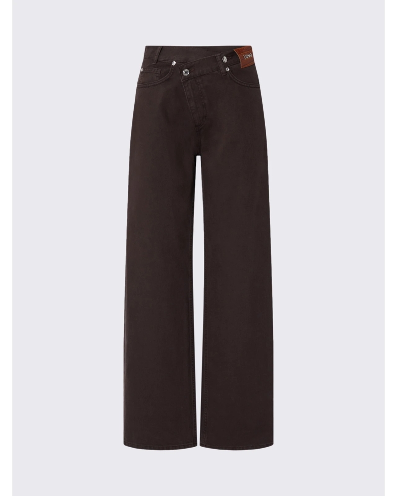 Liu Jo Straight trousers with asymmetrical waistband dark brown