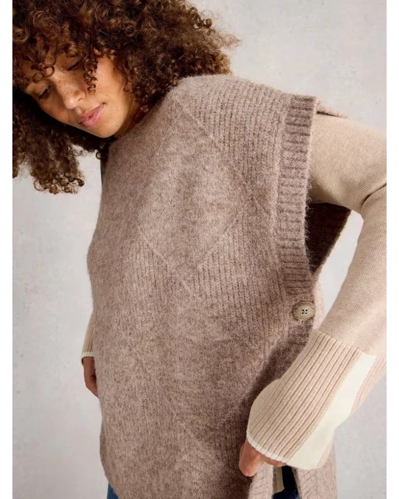 White Stuff Diamond poncho lgt nat