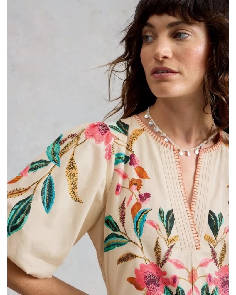 White Stuff Maeve embroidered midi dress ivory mlt
