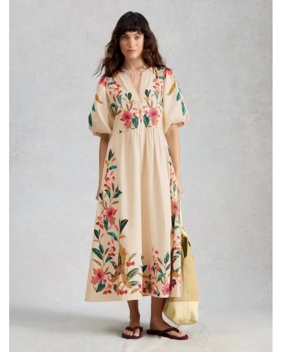 White Stuff Maeve embroidered midi dress ivory mlt