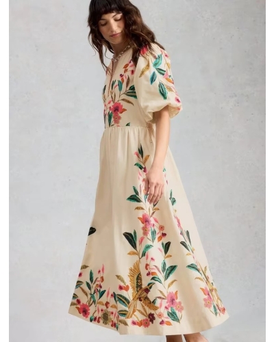 White Stuff Maeve embroidered midi dress ivory mlt