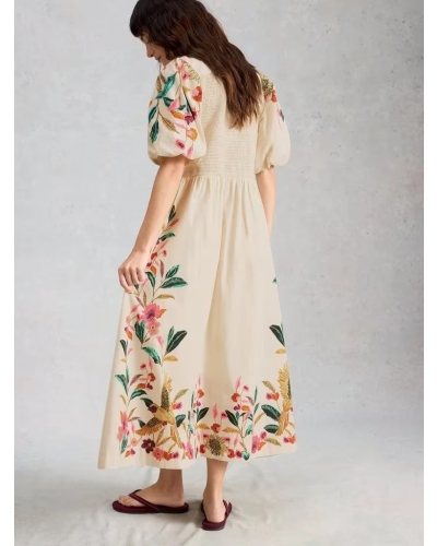 White Stuff Maeve embroidered midi dress ivory mlt