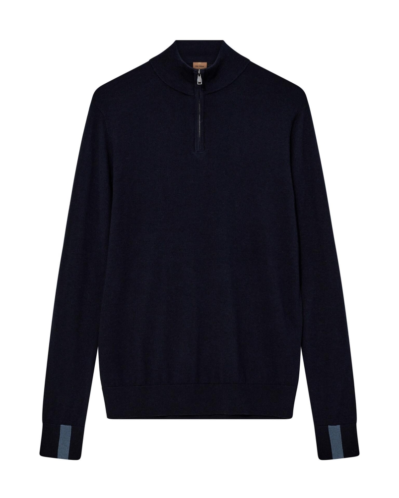 Mos Mosh Gallery Adam soft zip turtle neck knit navy