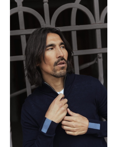 Mos Mosh Gallery Adam soft zip turtle neck knit navy