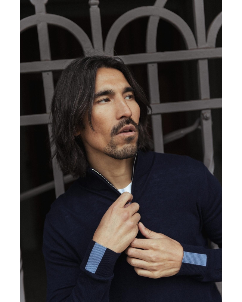 Mos Mosh Gallery Adam soft zip turtle neck knit navy