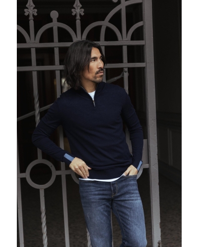 Mos Mosh Gallery Adam soft zip turtle neck knit navy