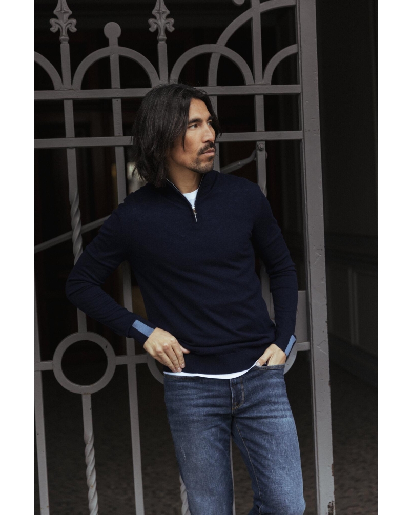 Mos Mosh Gallery Adam soft zip turtle neck knit navy