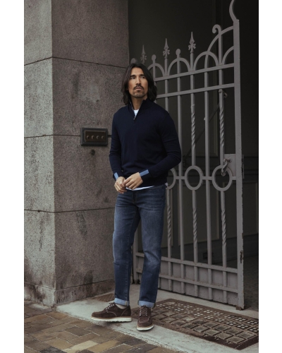 Mos Mosh Gallery Adam soft zip turtle neck knit navy