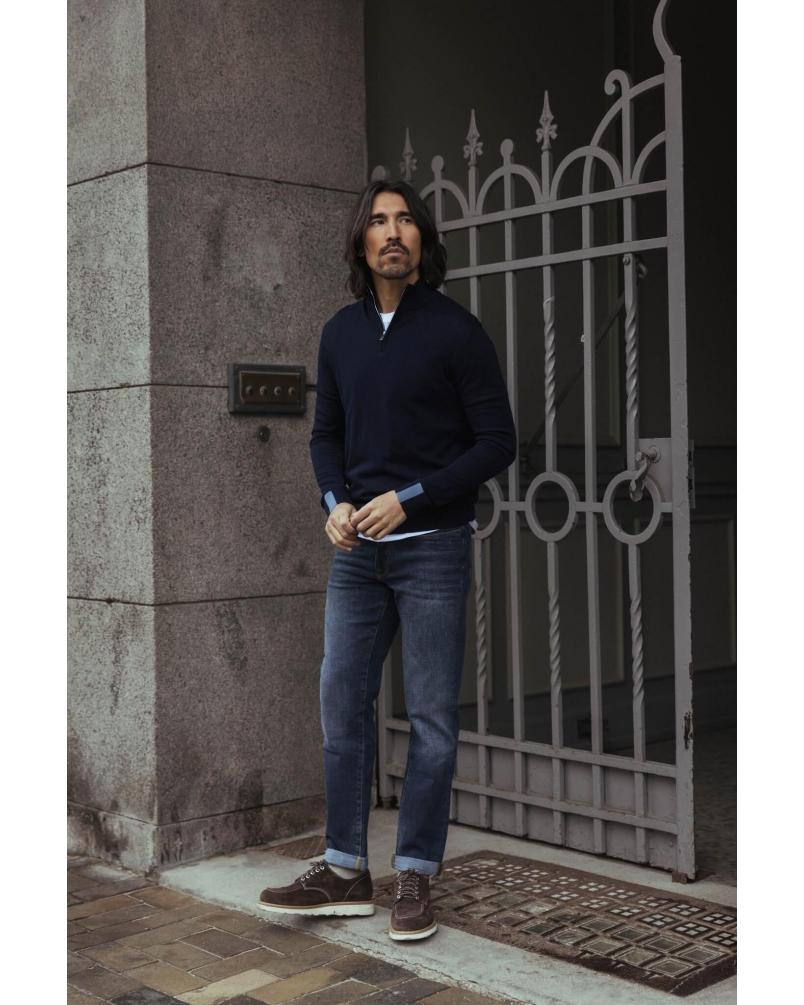 Mos Mosh Gallery Adam soft zip turtle neck knit navy