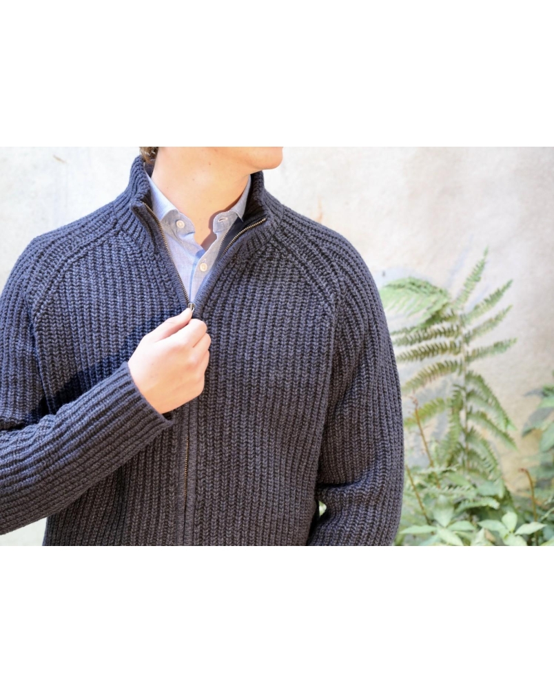 Fisherman out of Ireland Full zip sweater dark indigo/black