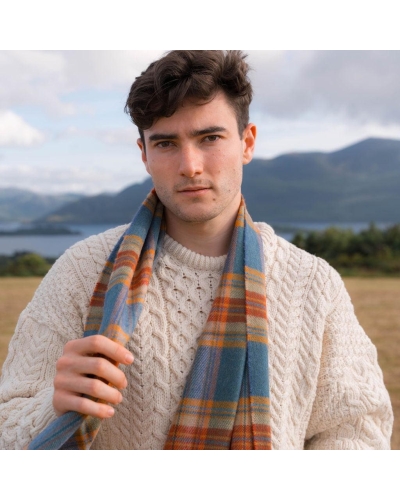 John Hanly Merino luxury wool scarf sea green/rust