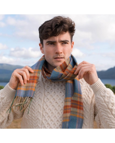 John Hanly Merino luxury wool scarf sea green/rust