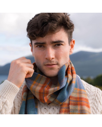 John Hanly Merino luxury wool scarf sea green/rust