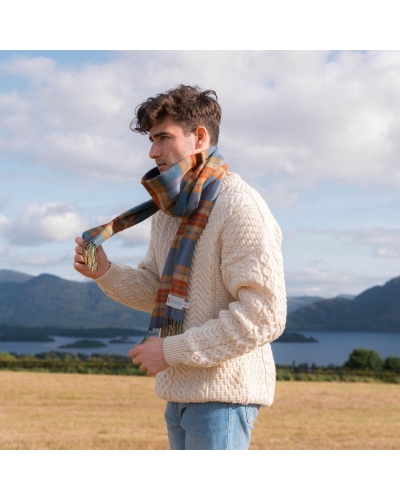 John Hanly Merino luxury wool scarf sea green/rust