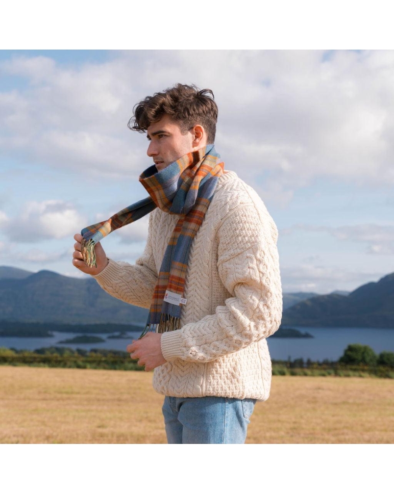 John Hanly Merino luxury wool scarf sea green/rust