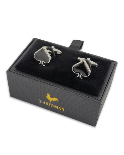 CUFFLINKS ACE OF SPADE zilver/zwart