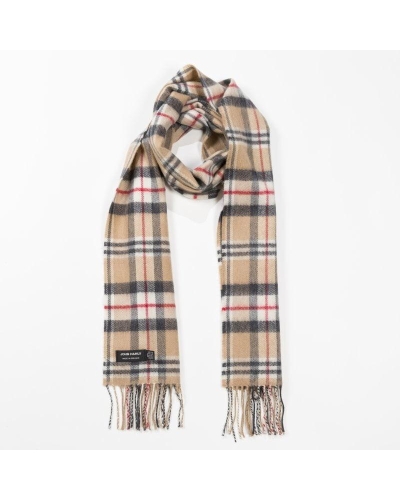 John Hanly Merino luxury wool scarf classic camel tartan
