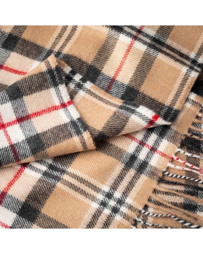 John Hanly Merino luxury wool scarf classic camel tartan