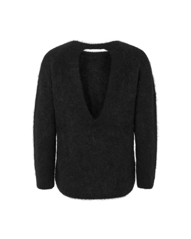 Rabens Saloner Dinea - Fluffy knit open back sweater black