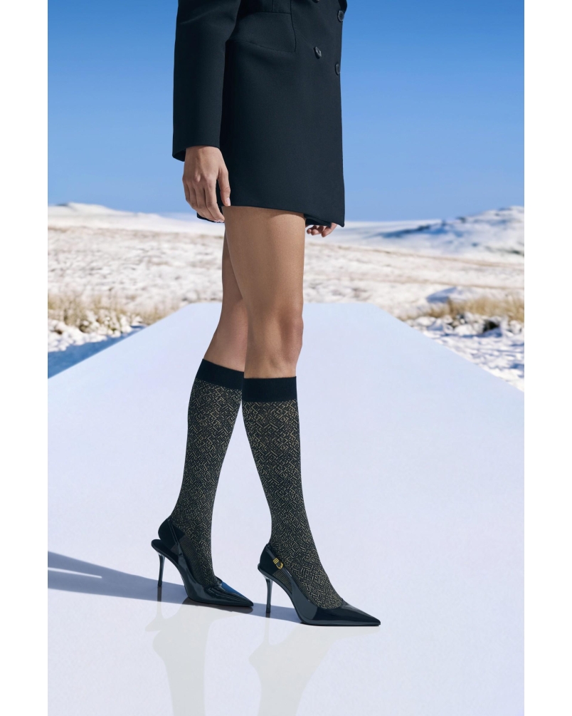 Falke Snow glitter dames kniekousen black