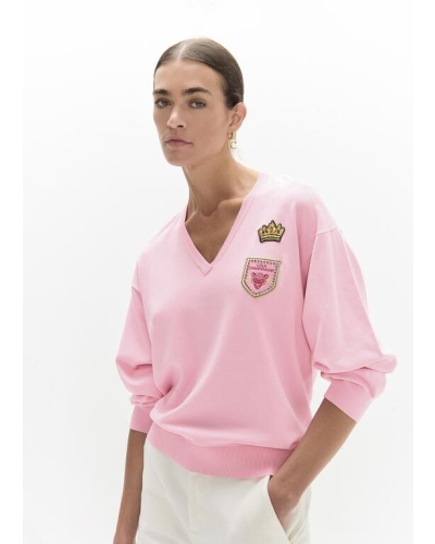 Lola Casademunt V-neck sweater with patches pink