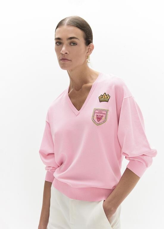 Lola Casademunt V-neck sweater with patches pink
