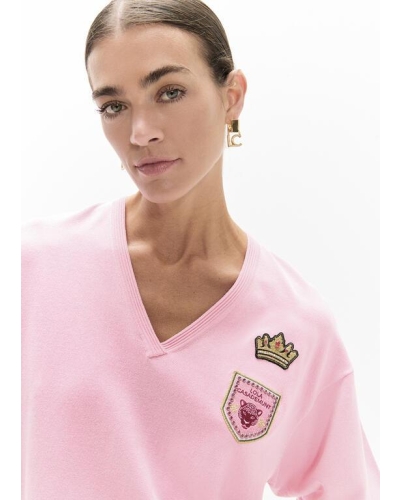 Lola Casademunt V-neck sweater with patches pink