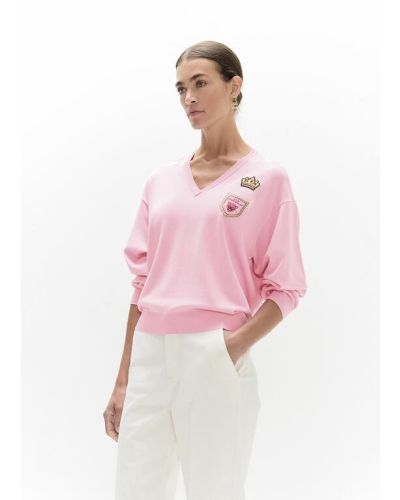 Lola Casademunt V-neck sweater with patches pink