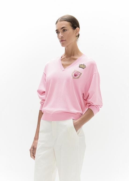 Lola Casademunt V-neck sweater with patches pink