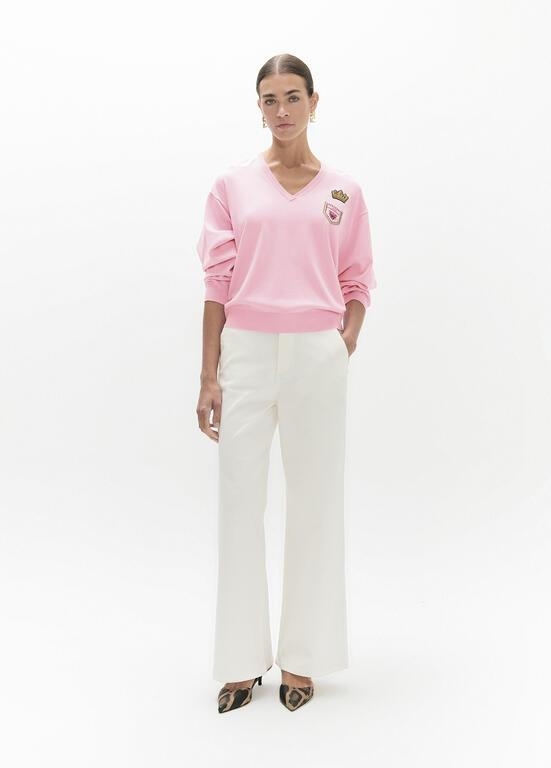 Lola Casademunt V-neck sweater with patches pink