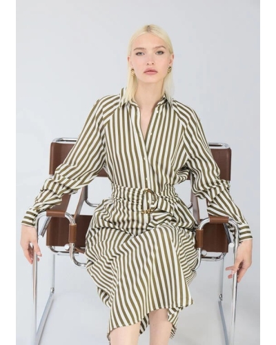 Lola Casademunt Shirt dress stripe ecru/green
