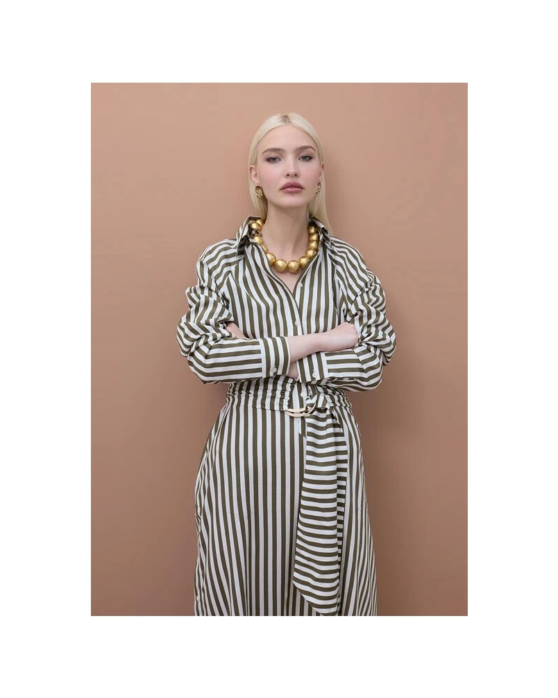 Lola Casademunt Shirt dress stripe ecru/green