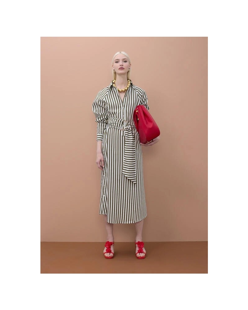 Lola Casademunt Shirt dress stripe ecru/green