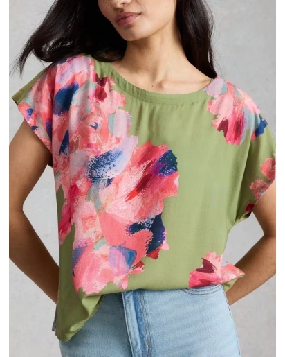 WHITE STUFF White Stuff Woven mix tee green