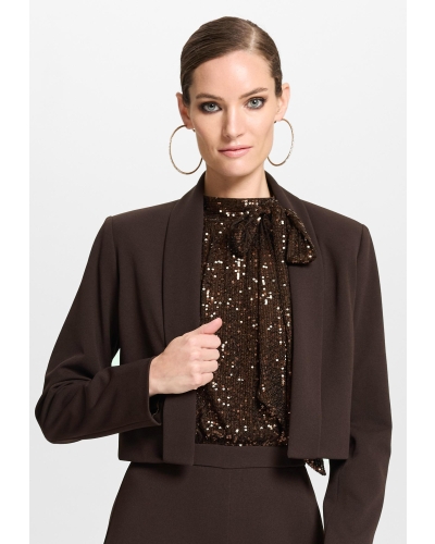 Swing Short blazer with scarf collar espresso brown