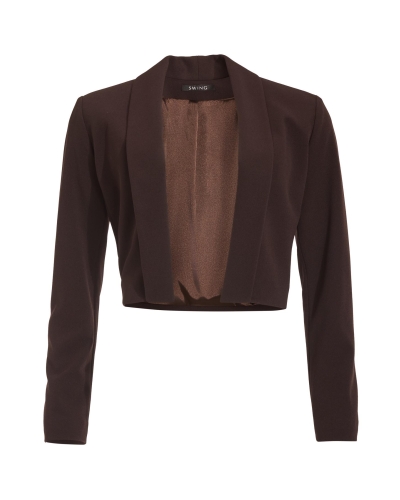 Swing Short blazer with scarf collar espresso brown