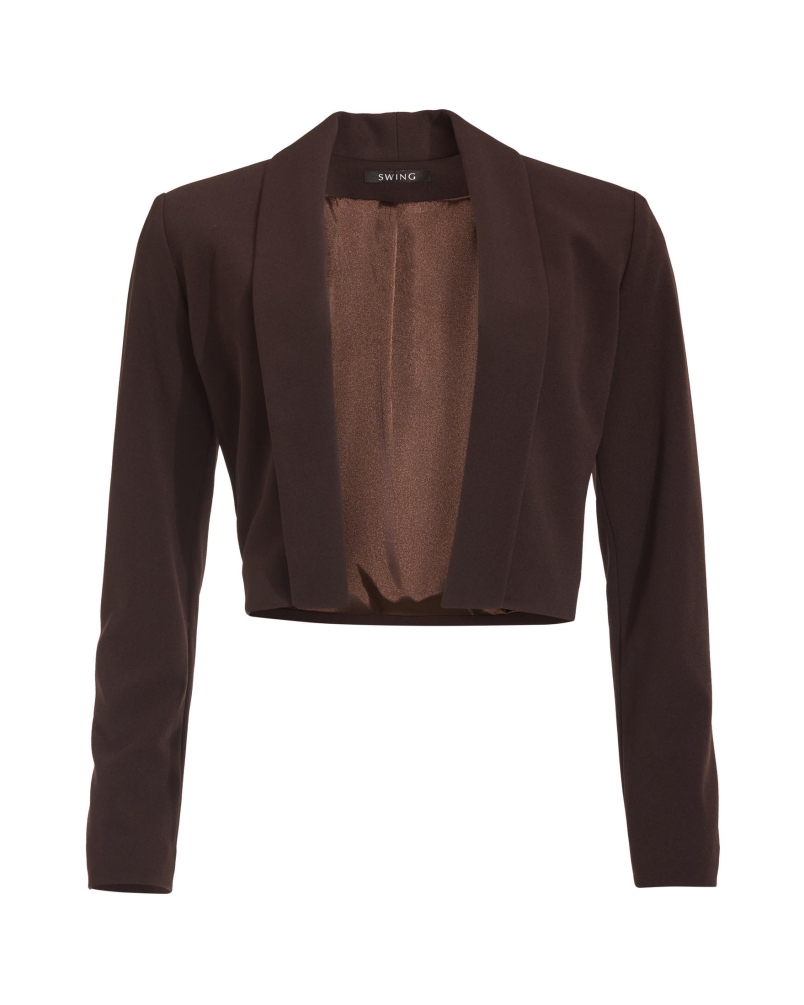Swing Short blazer with scarf collar espresso brown